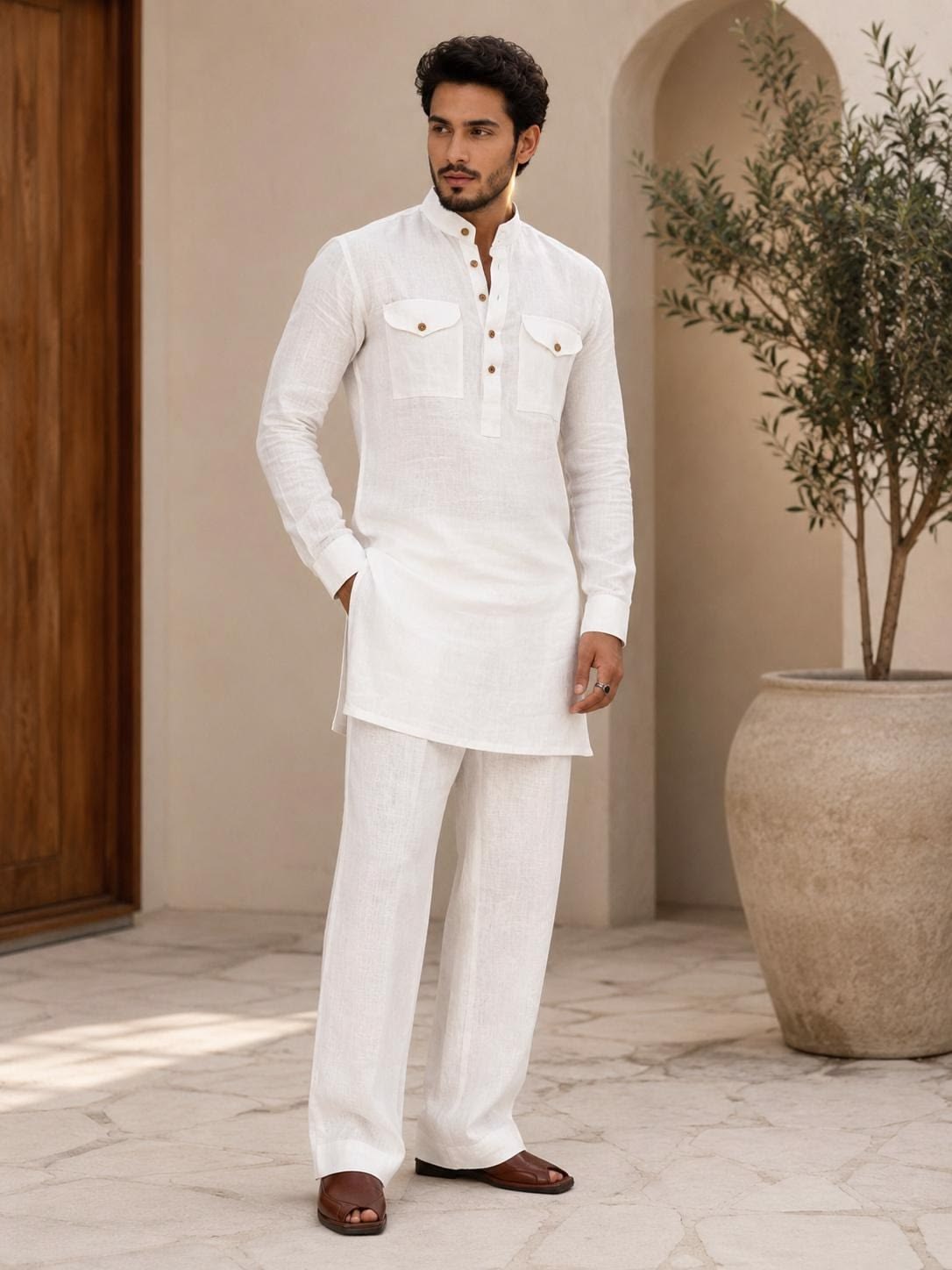 Charcoal Linen Kurta Fabric
