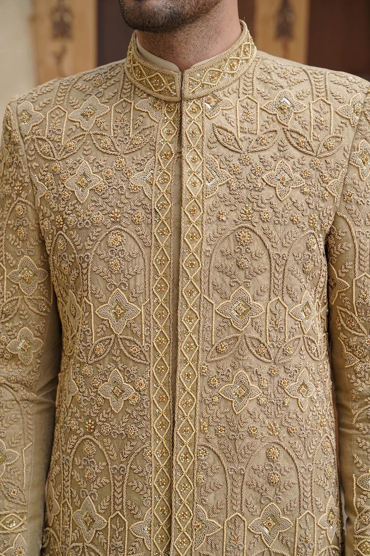 Cream Embroidered Prince Coat Fabric