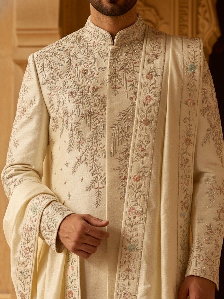 Ivory Silk Sherwani Fabric