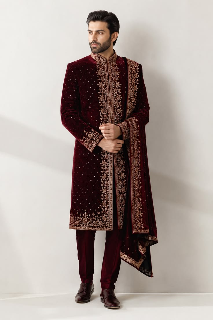 Maroon Velvet Sherwani Fabric