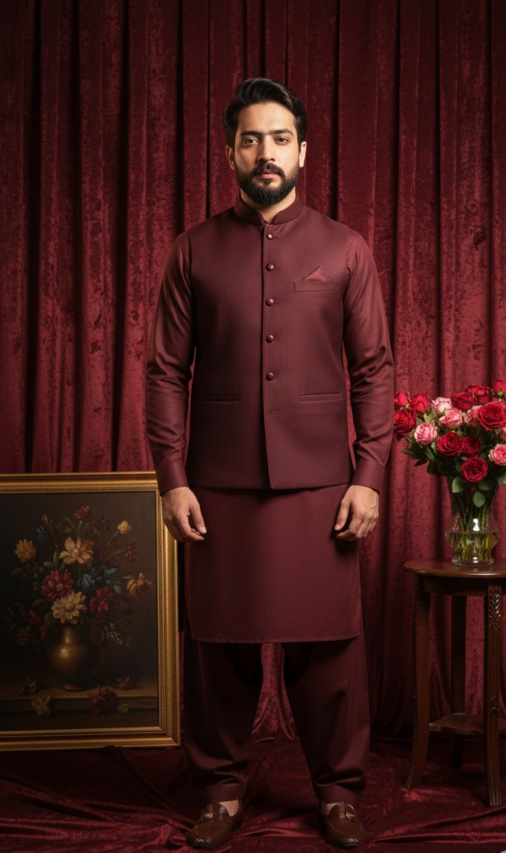 Maroon Velvet Waistcoat Fabric